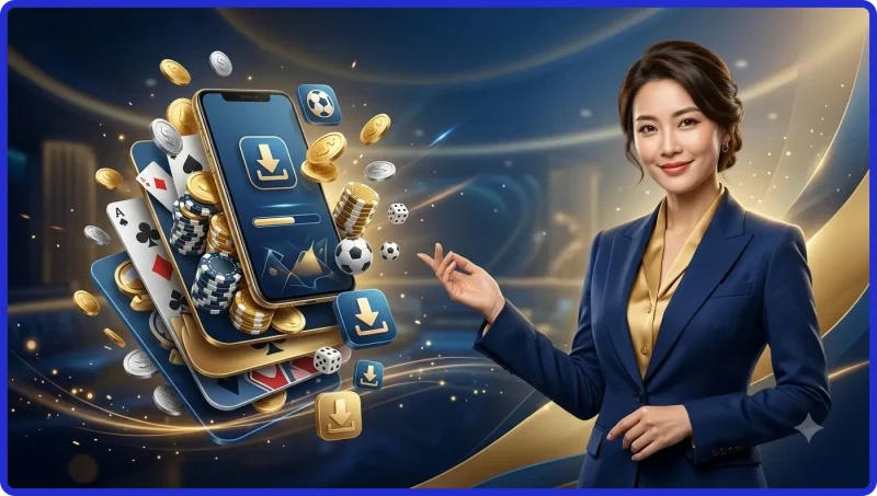 Minh họa nhận biết nguồn tải app WW88 đáng tin cậy với biểu tượng bảo mật và kính lúp