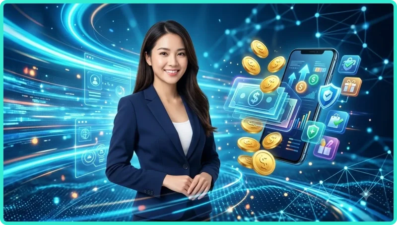 Người dùng băn khoăn khi rút tiền với biểu tượng đồng hồ, khiên bảo mật và đồng xu